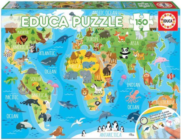 Puzzle Mappemonde animaux 150 pièces