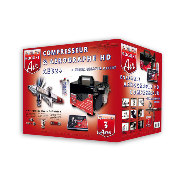 AE02+ – Ensemble Aérographe HD et Compresseur + Ultra Cleaner