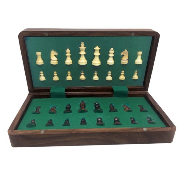 Jeu d'échecs en bois pliant magnétiques 18x18cm – Image 3