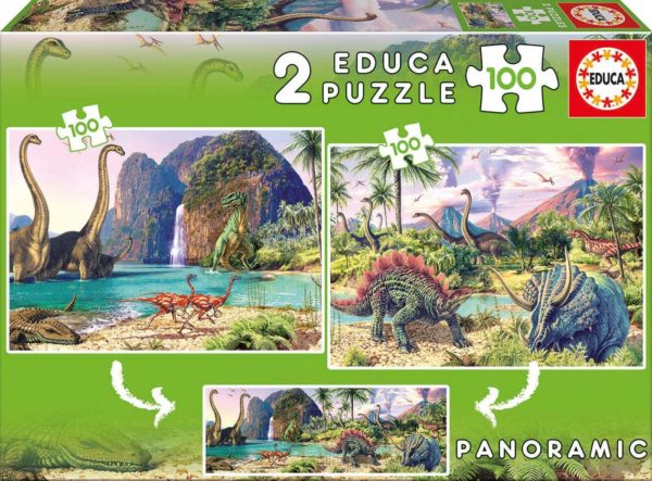 Puzzles Panoramic Dino world 2 x 100 pièces