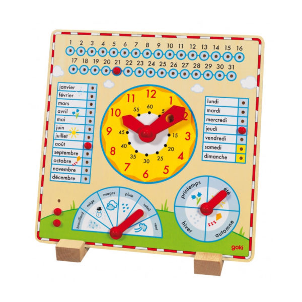 Horloge Calendrier en Français - Bois