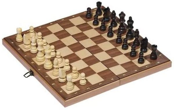 Jeu d'Echecs Pliable en bois 30cm - Pions avec feutrine
