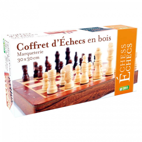 Coffret d'Echecs en bois - Marqueterie 30 x 30 cm (Smir) Magnétique