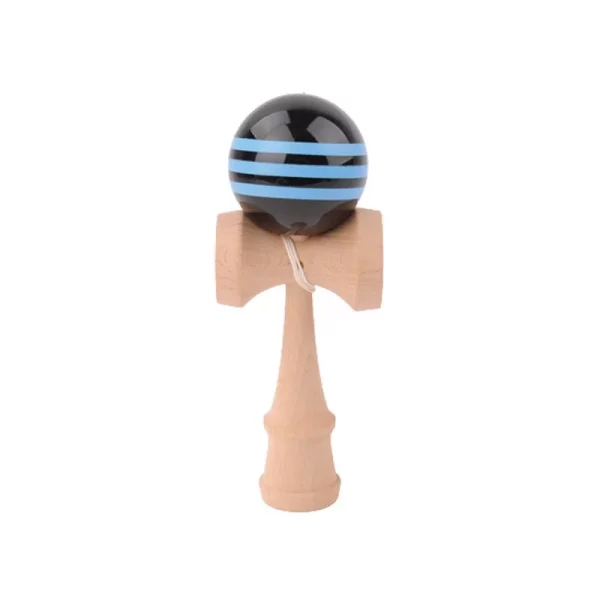 Kendama acacia boule 6 cm Boule Noire Bandes Bleue