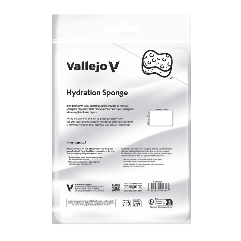 Vallejo 2 x éponges d'hydratation réutilisables (225x145mm)