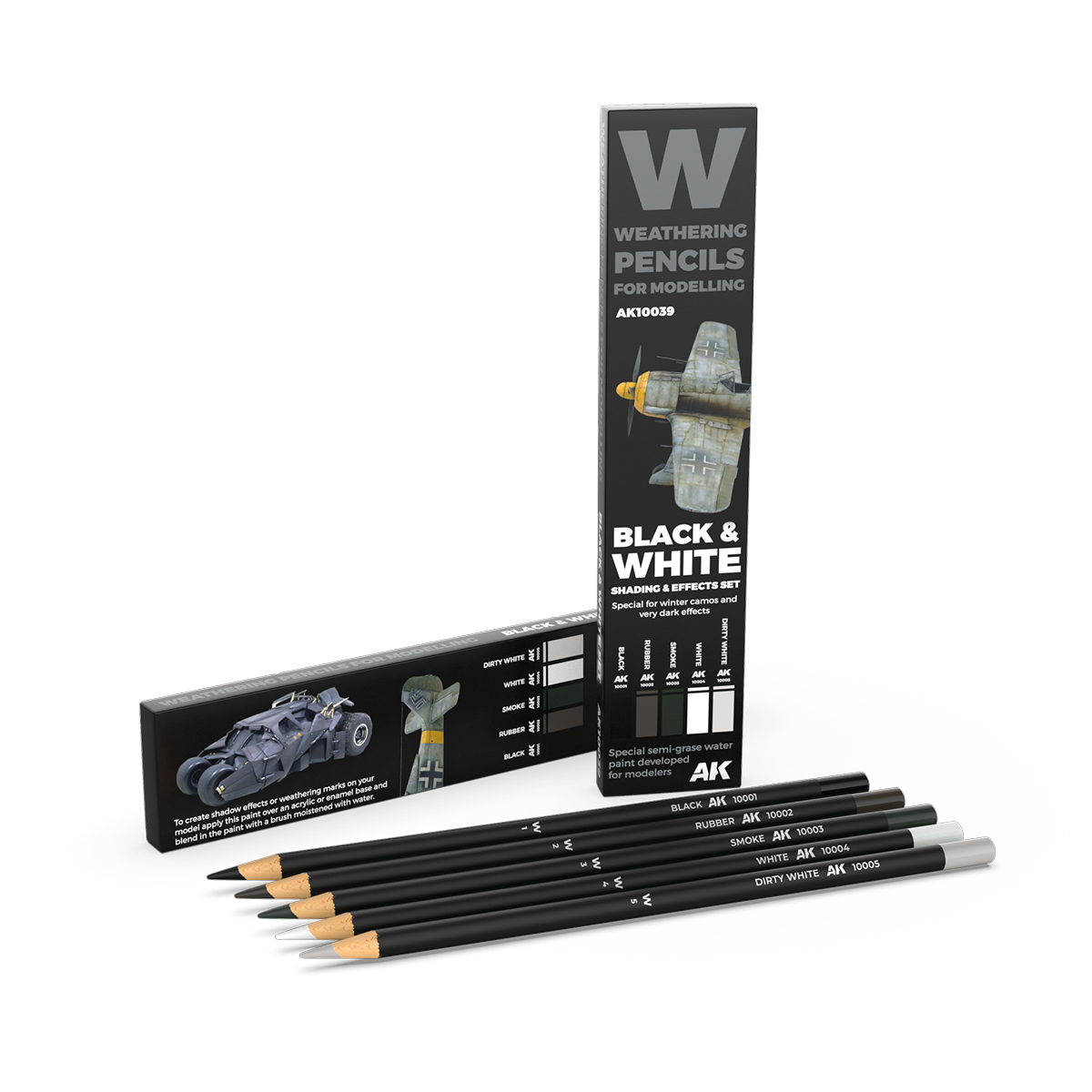 Ak W Weathering Pencils For Modeling Black and White Shading and Effects Set