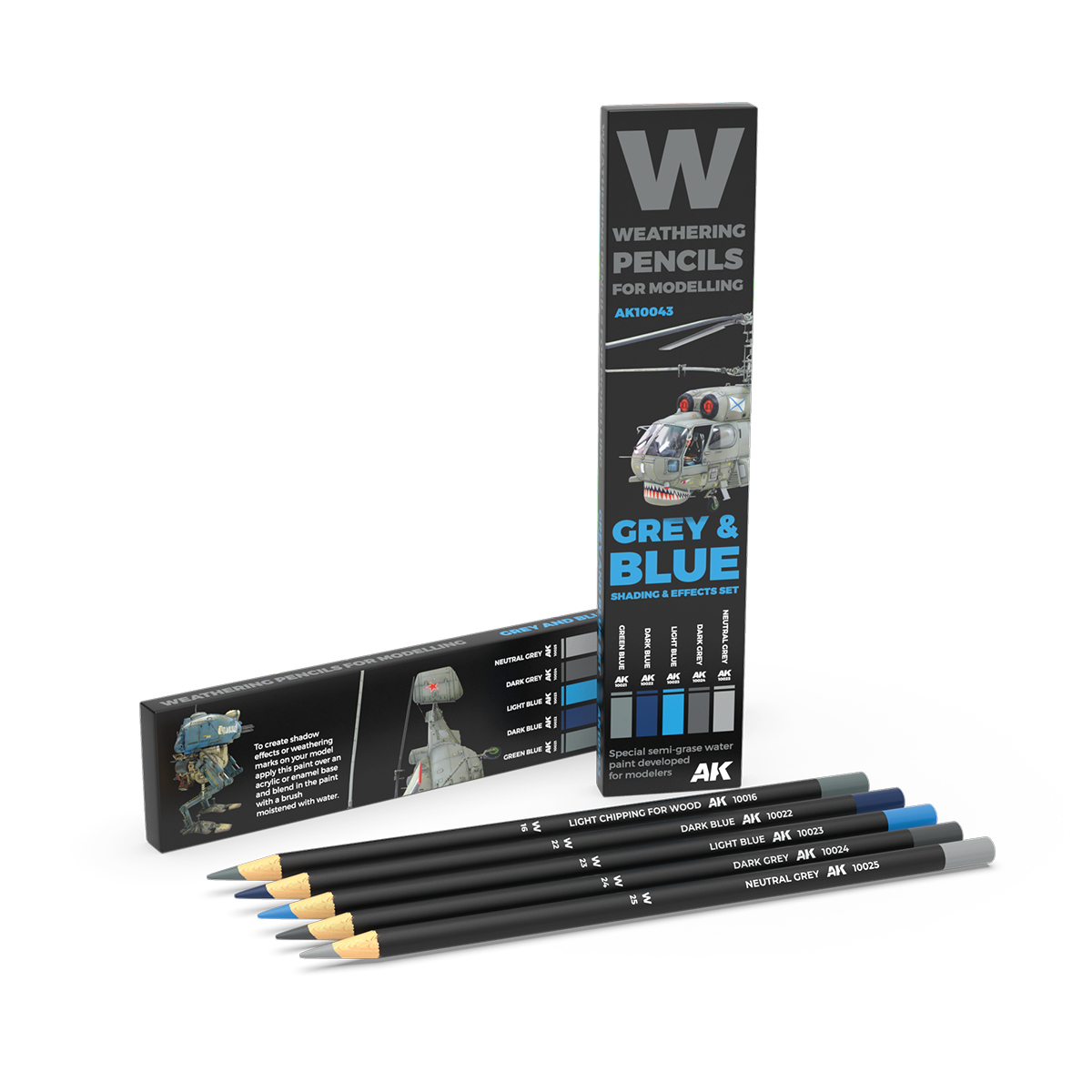 Ak W Weathering Pencils For Modeling Grey and Blue Shading and Effects Set