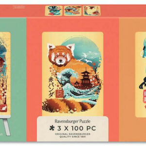 Puzzle Chat, Panda Roux et Dragon Ukyio-E 3 x 100 pièces